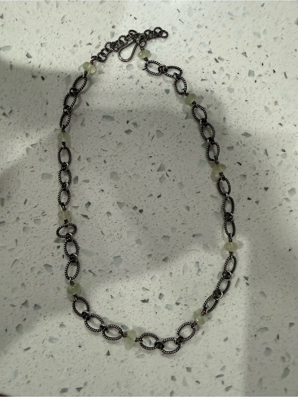 Lucky Brand Silver-Tone Link Necklace with Pale Green Beads